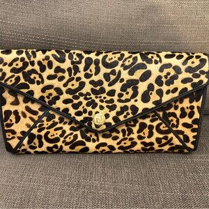 NWT Rockport Pony Hair Leopard Print Envelope Clutch